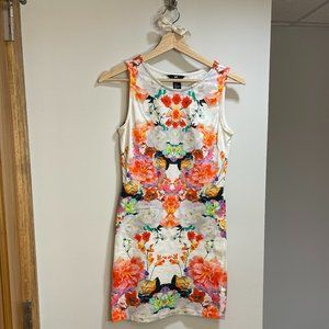 H&M | WHITE NEON FLORAL KALEIDOSCOPE MINI DRESS | SIZE S